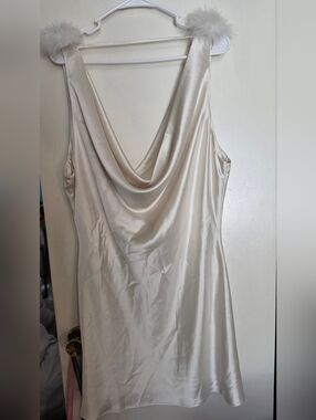 Forever 21 White Satin Maribou Trimmed Mini Dress From Remi Bader Size 2X
